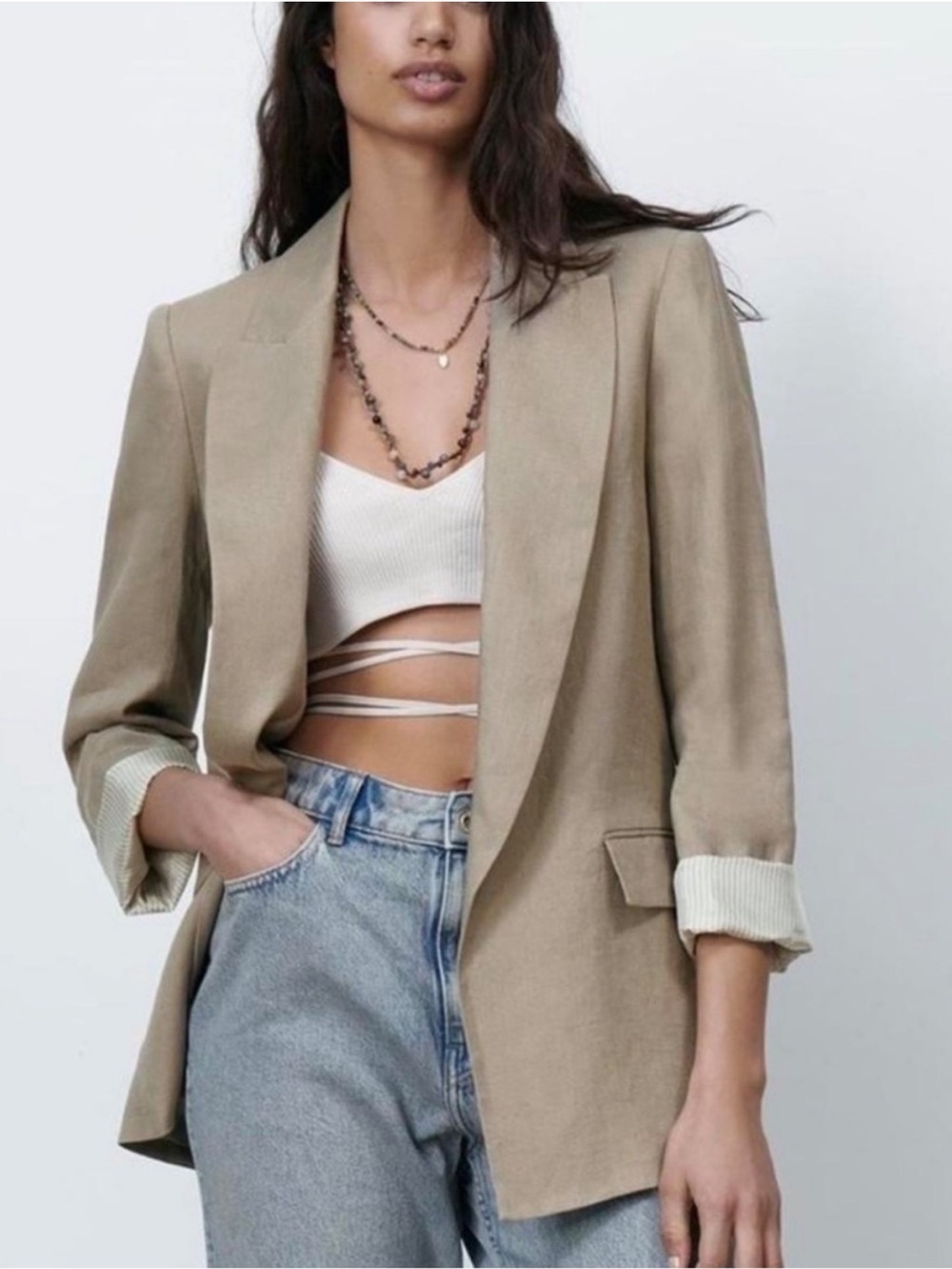 Zara Taupe Lightweight Tailored Blazer